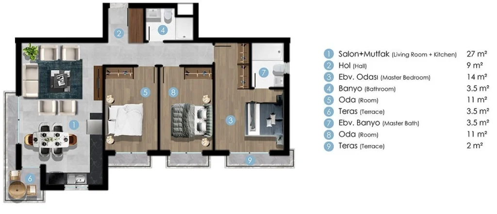 3 BR daireler