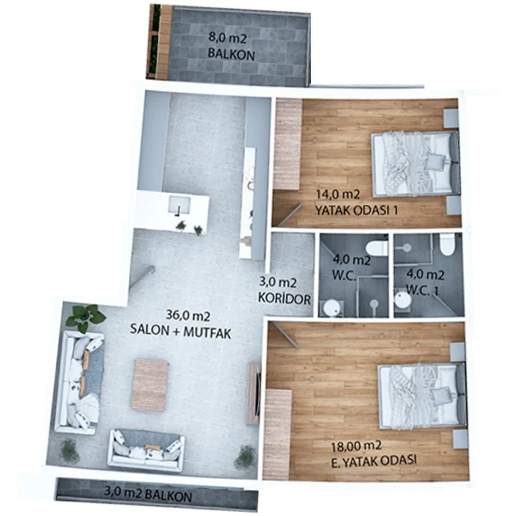 2 BR daireler